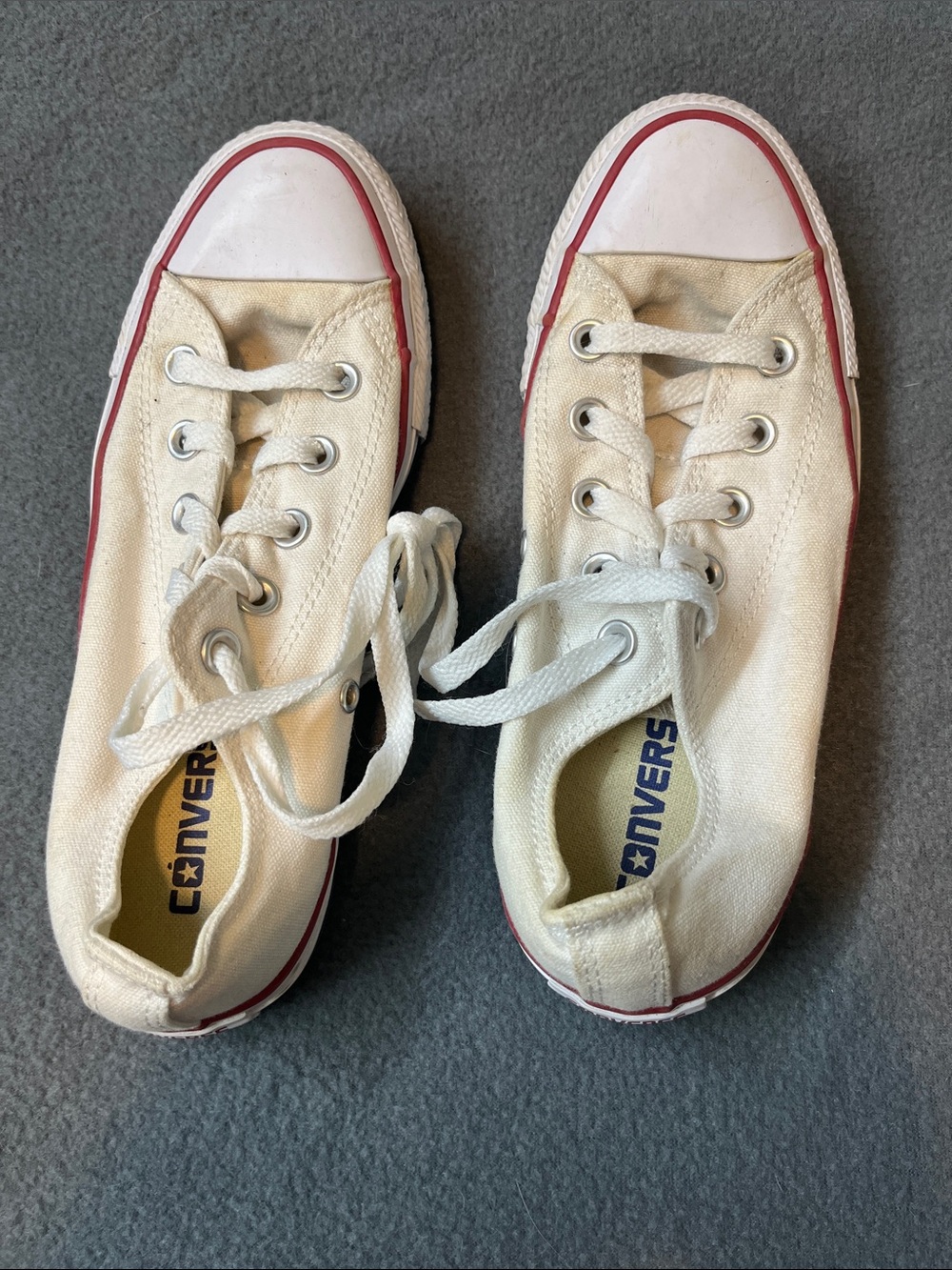 Converse Kids Low Top Canvas Sneakers in Cream with Red Trim